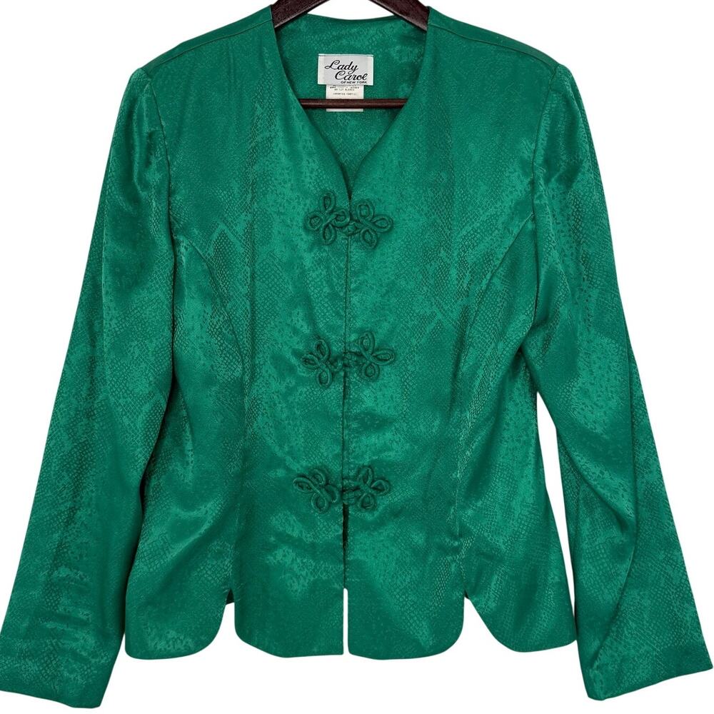 Vintage Lady Carol Emerald Green Satin Jacquard Asian Inspired Jacket
